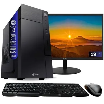 Computador Completo Tob Intel Core I3 Ssd 240gb Memória 8gb Windows 10 Pro Trial + Teclado E Mouse + Monitor 19” Desktop