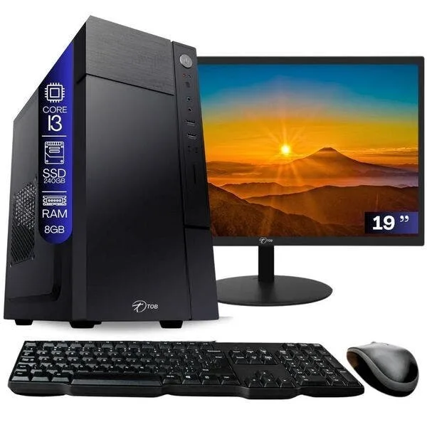 Computador Completo Tob Intel Core I3 Ssd 240gb Memória 8gb Windows 10 Pro Trial + Teclado E Mouse + Monitor 19” Desktop, imagem 1 de 5
