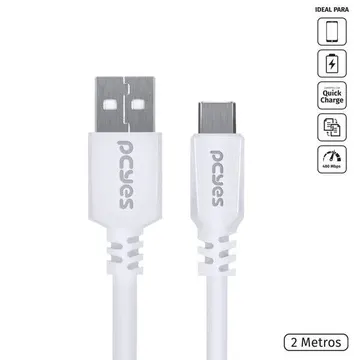 Cabo Usb A 2.0 Para Usb Tipo C Para Celular Smartphone 2m Branco - Puacb-02