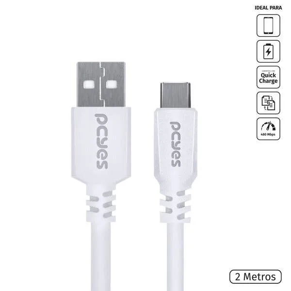 Cabo Usb A 2.0 Para Usb Tipo C Para Celular Smartphone 2m Branco - Puacb-02, imagem 1 de 6