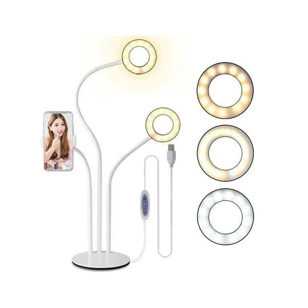 Luminária De Mesa Com 2 Ring Lights E Suporte Para Smartphone, imagem 1 de 1
