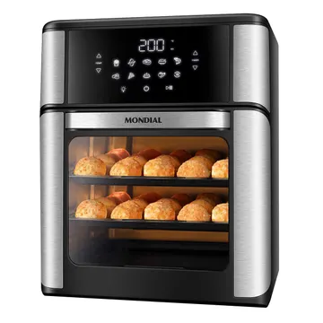 Air Fryer Mondial Forno Oven AFON-12L-BI Preto e Inox 12 Litros 127V Fritadeira Elétrica Air Fryer Mondial 12LAFon-12L-Bi 2 em 1 12L
