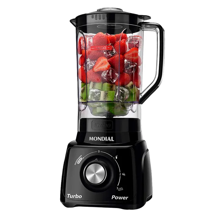 Liquidificador Mondial Turbo Power L-99 Jarra de San Cristal 2,2L 550W 3 Velocidades Preto 220V, imagem 1 de 7